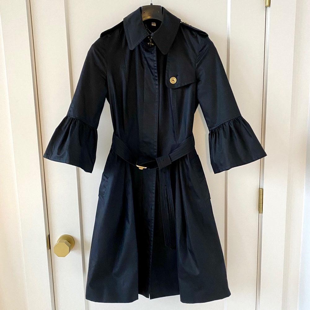 Burberry Navy Trench Coat with Bell Sleeves